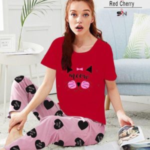 Red Cherry Printed Night Suit