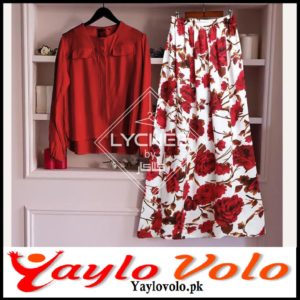 Floral Skirt With Plain Shirt